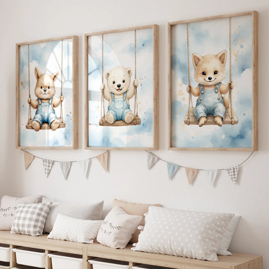 Cartoon Animals Watercolor Canvas Wall Art for Kids Room Decor Canvas Wall Art Print Peaceful Pleasures Health and Wellness GP097-3pcs 60x80cm Unframed