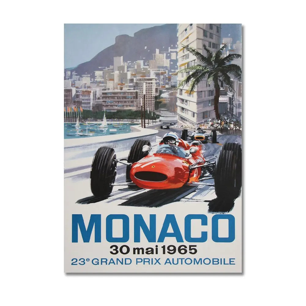 Monaco Grand Prix Vintage Racing Canvas Wall Art Print