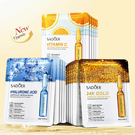15pcs SADOER 24K Gold Vitamin C Hyaluronic Acid Facial Masks for Face Moisturizing Firming Hydrating Face Mask Facial Skin Care Peaceful Pleasures Health and Wellness