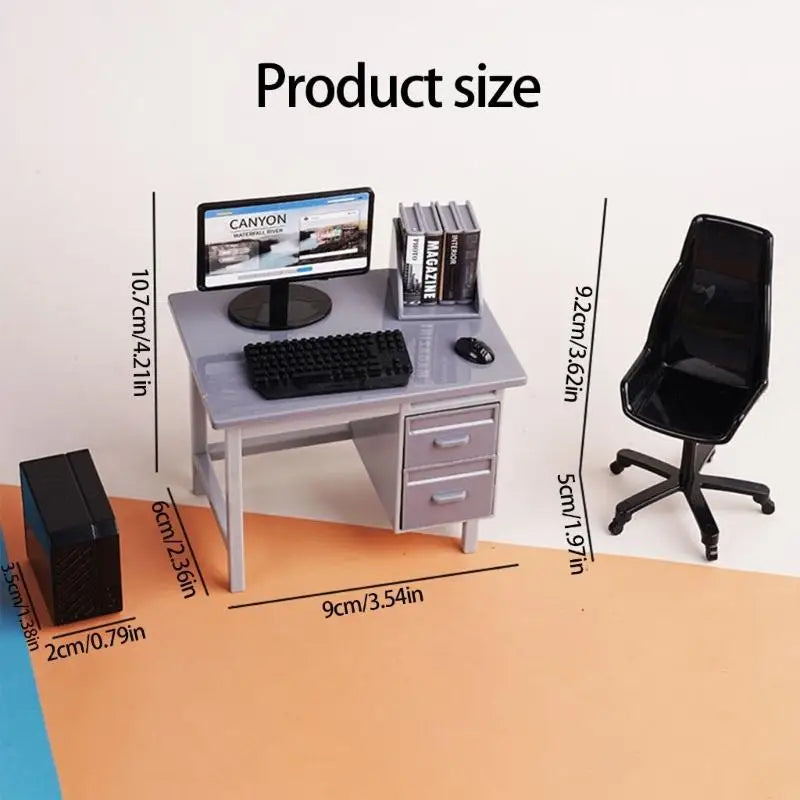 Miniature Computer Desk Scene Model | Plastic Office Decor
