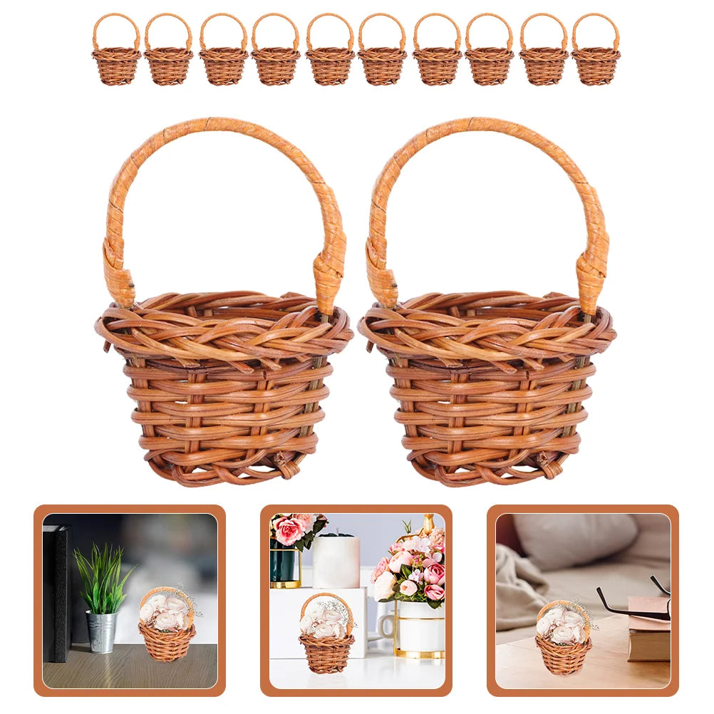 12pcs Mini Woven Basket Flower Storage Basket Dollhouse Flower Basket Small Easter Candy Gift Container Party Favor Decor Box Peaceful Pleasures Health and Wellness As Shown 6.5X4.5CM