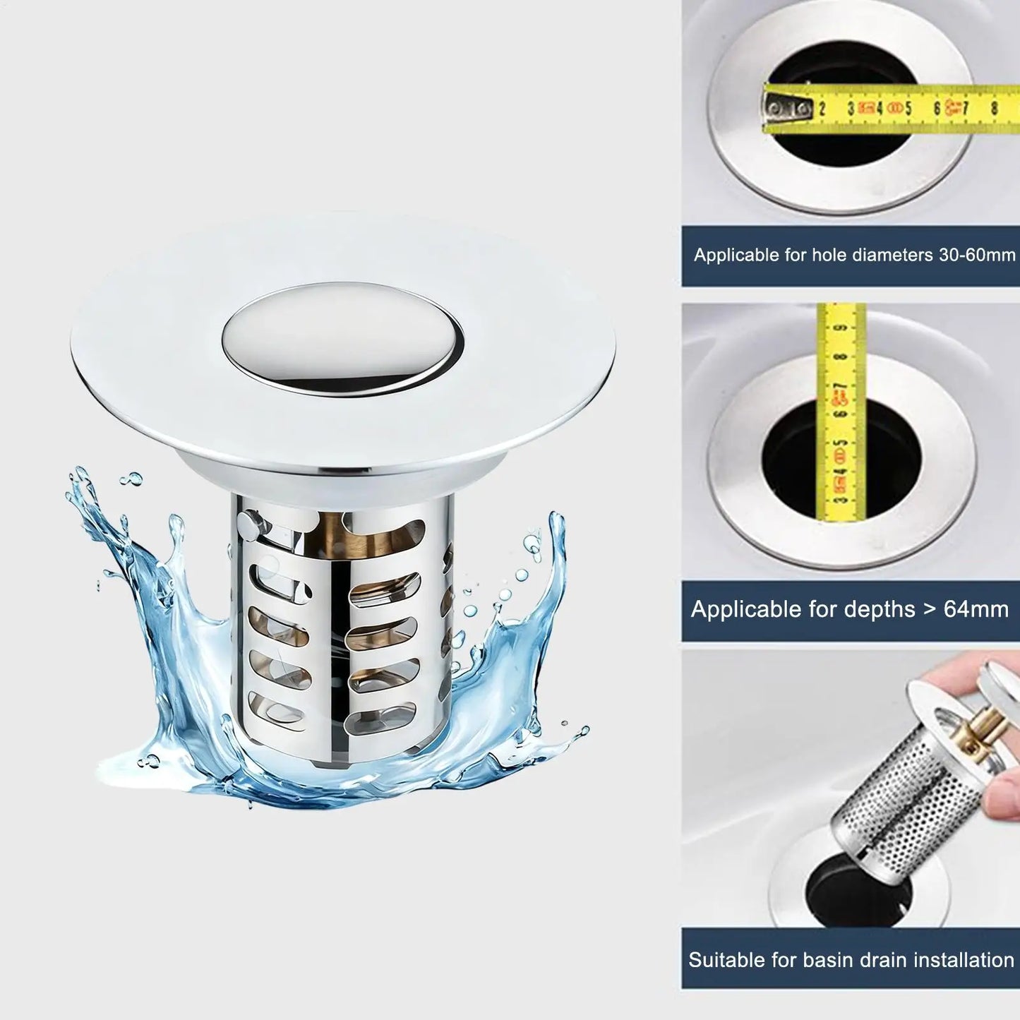 Pop-Up Sink Drain Strainer with Hair Catcher & Odor Guard