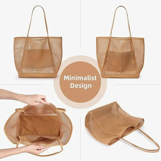 Expandable Mesh Beach Bag for Women – Foldable Crossbody Tote Mesh Beach Tote Bag Peaceful Pleasures Health and Wellness
