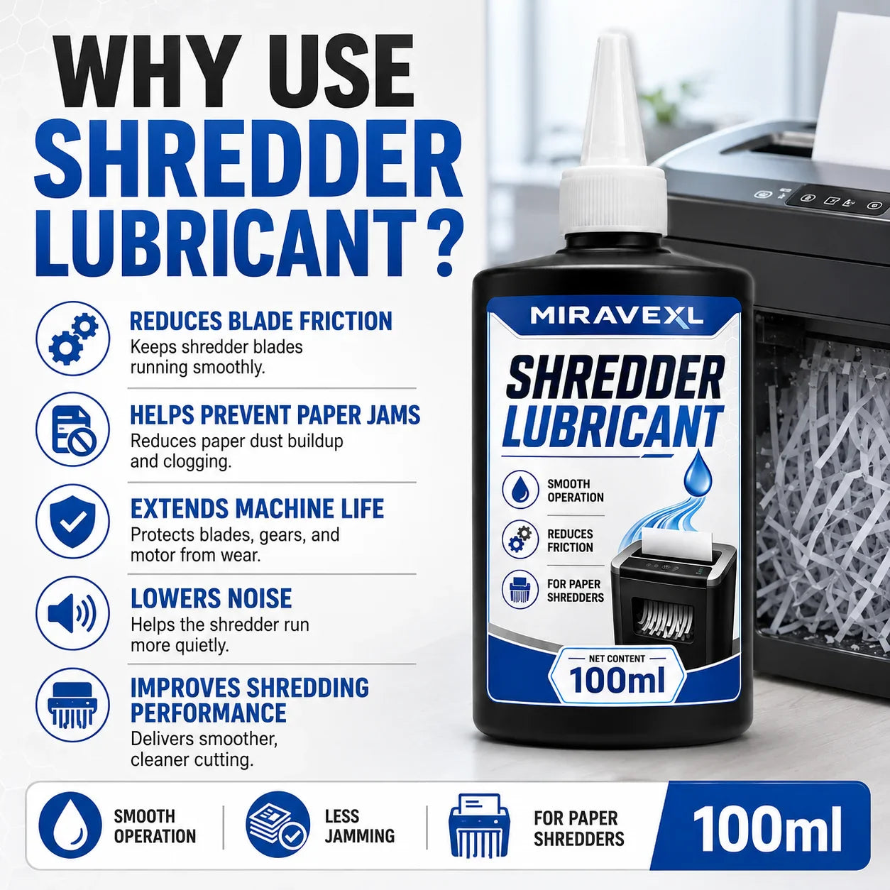 MIRAVEXL Paper Shredder Lubricant Oil – Anti-Jam 100ml