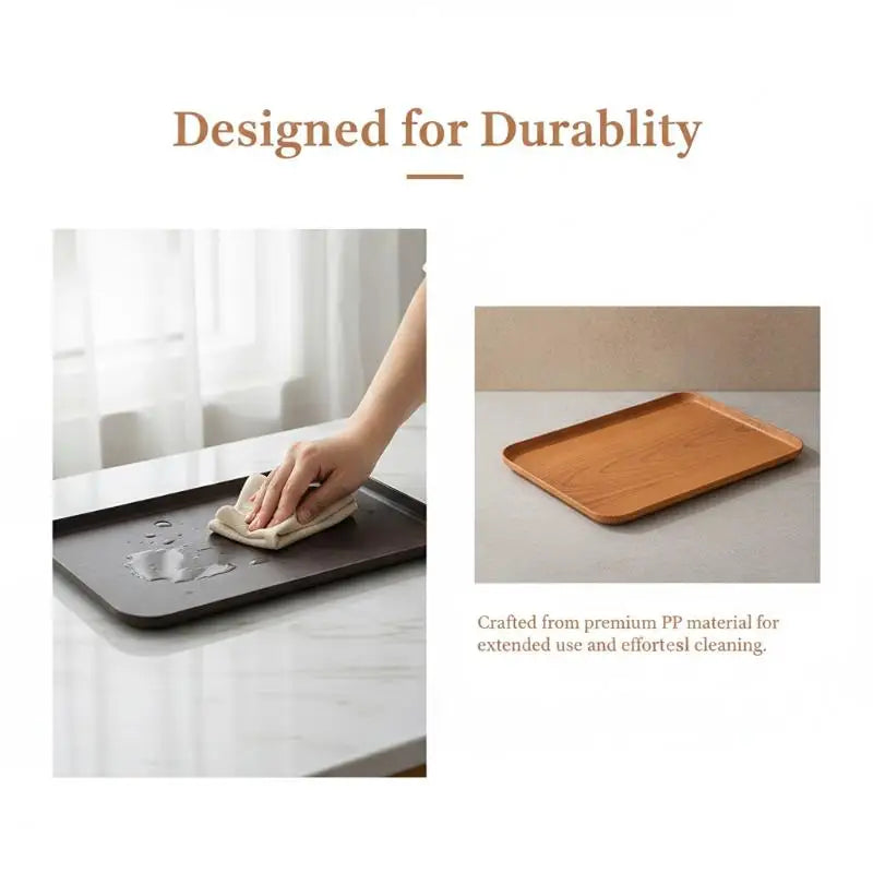 Wood Grain Stackable Serving Tray | Food-Safe PP Kitchen Tray