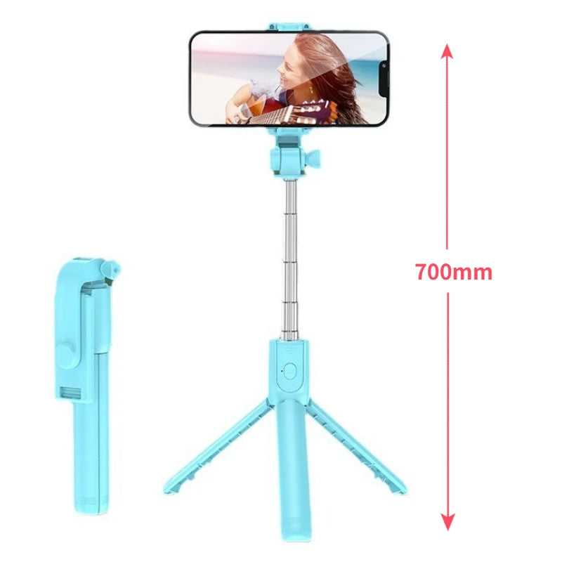 Portable Bluetooth Selfie Stick Tripod Holder with Remote Shutter Fill Light Extendable Wireless Remote Retractable Phone Stand Peaceful Pleasures Health and Wellness Blue