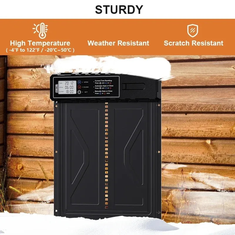 Large Auto Chicken Coop Door LCD Timer 3 AA Battery Powered Battery Not Included Coop Upgrade Peaceful Pleasures Health and Wellness