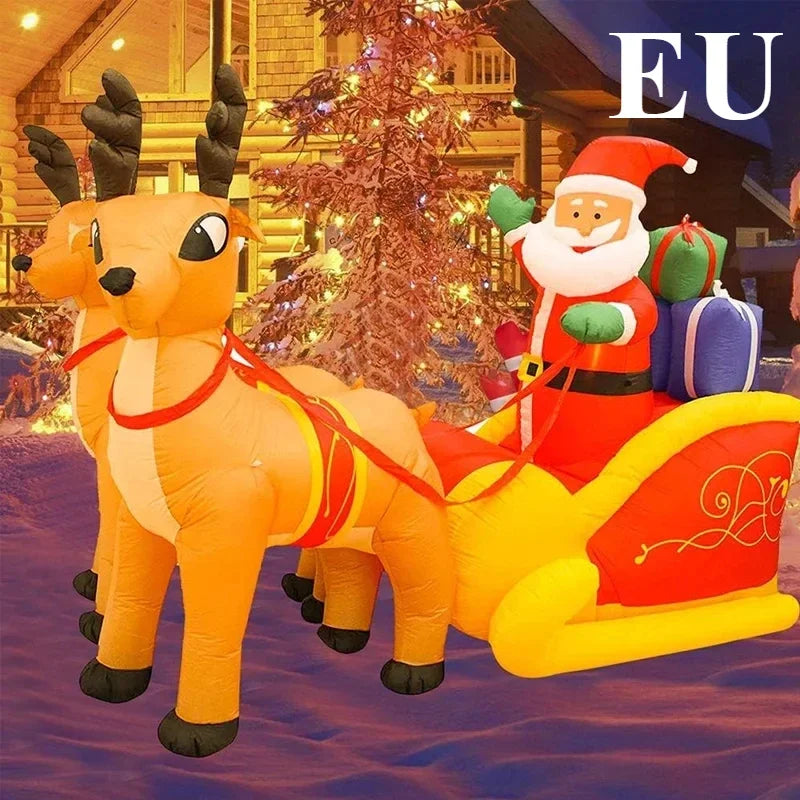 Christmas Inflatable Santa Sleigh with Reindeer & LED Lights