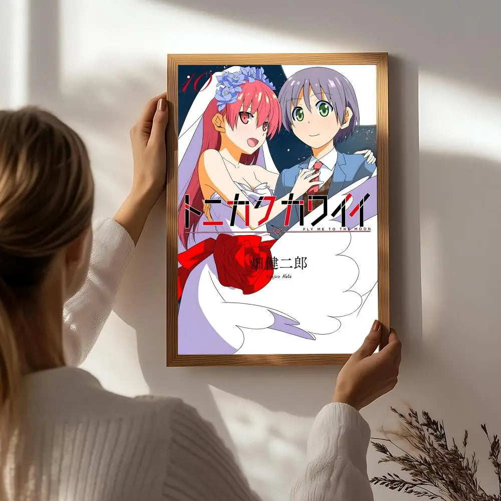 Fly Me to the Moon Anime Poster – HD Self-Adhesive Wall Art Anime Wall Poster Peaceful Pleasures Health and Wellness White4 15X20cmNoframe