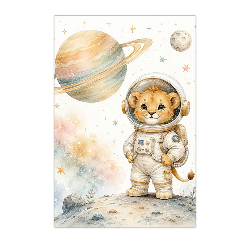 Nursery Wall Art Space Astronaut Animal Poster Print Canvas Painting Moon Planet Rocket Baby Room Wall Decor Peaceful Pleasures Health and Wellness