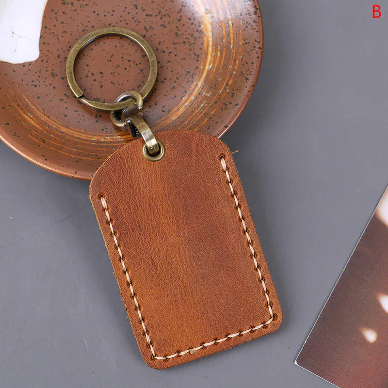 Vintage Leather Key Case – Access Card Holder & Key Fob Ring