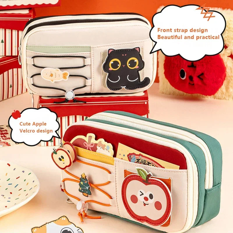 Large Capacity Cute Cat Pencil Bags Oxford Cloth Multi-layer Pencil Cases Kids School Office Supplies Stationery Storage Bag Peaceful Pleasures Health and Wellness