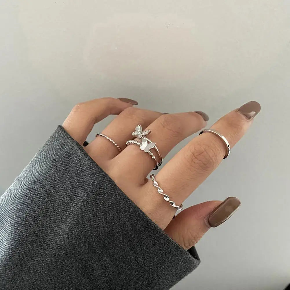 4-Piece Punk Butterfly Ring Set – Hip Hop Women's Jewelry