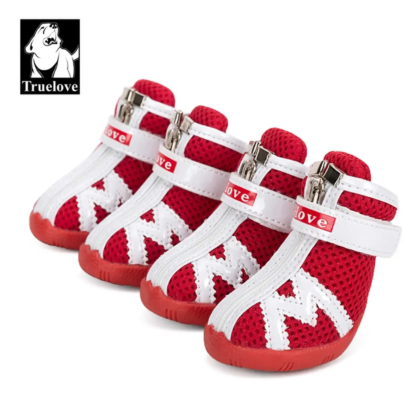 Truelove Mesh Fabric Dog Shoes Pet Dog Boots Waterproof Reflective Rugged Anti-Slip Sole Skid-Proof Outdoor for Small Dog S5911 Peaceful Pleasures Health and Wellness Red 4 China Mainland