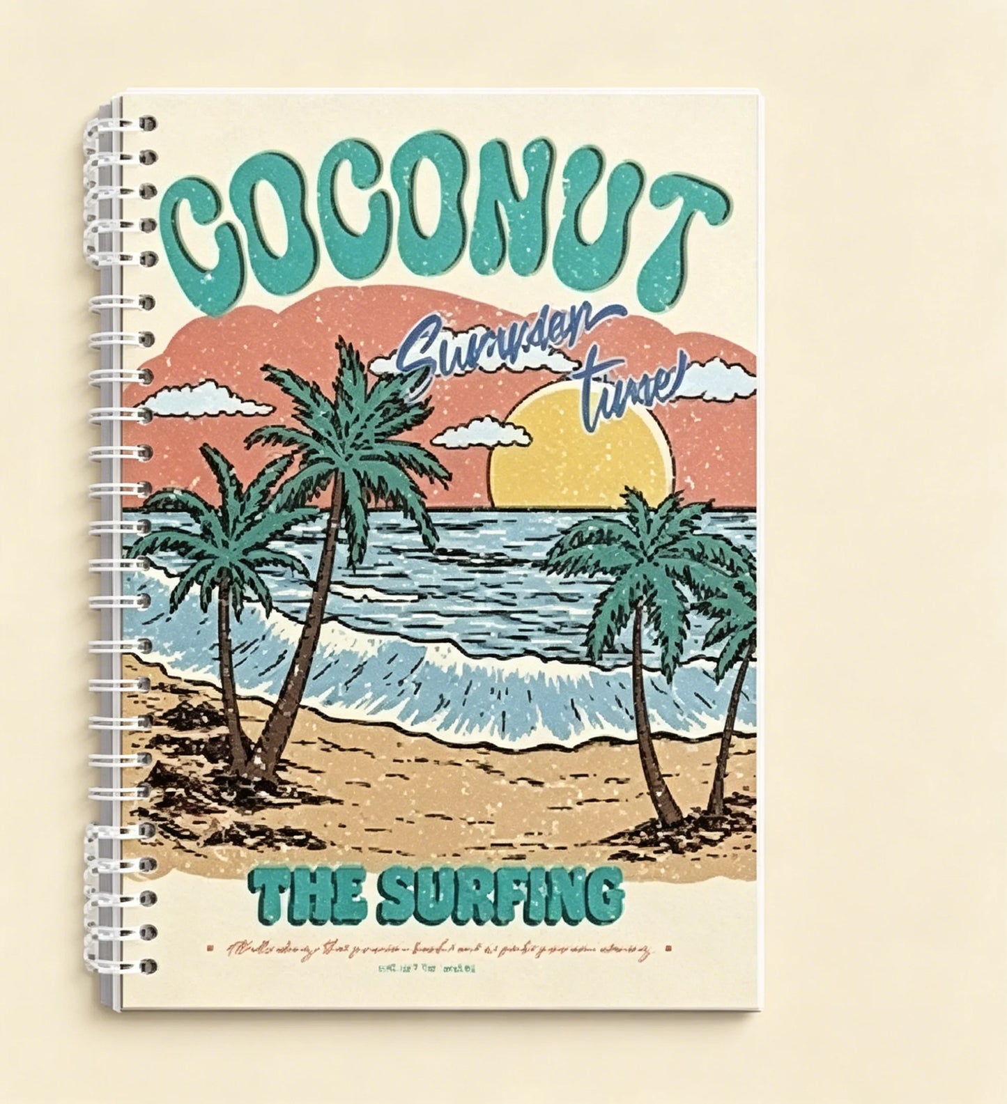 Retro Tropical Notebook Product Photo Vintage Beach Vibes Spiral