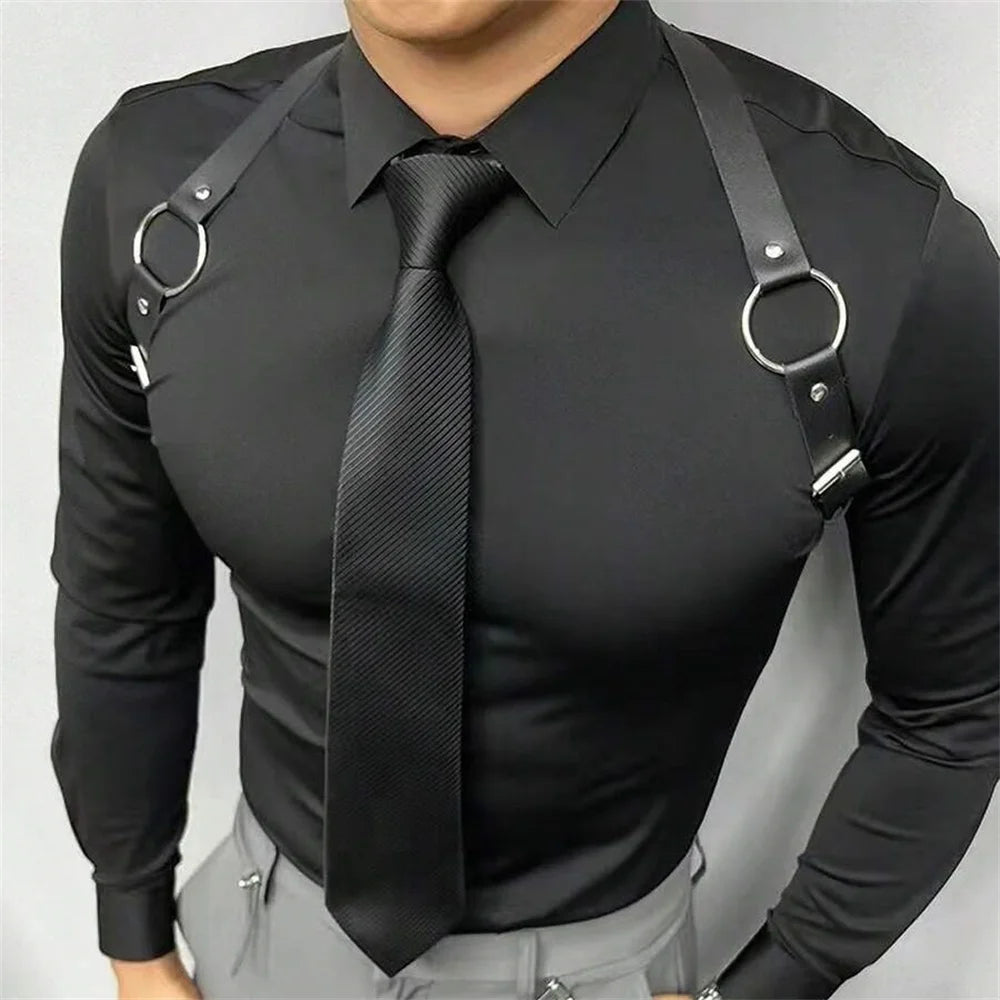 UYEE Vintage Leather Vest Strap Braces Suspender Men Harness Punk