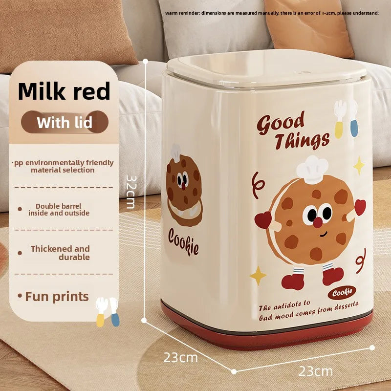 Adorable Waste Bin with Fun Pattern - Double Bucket Design, Anti-Stain & Oil-Resistant, Home Accessory Peaceful Pleasures Health and Wellness Cover Cookie