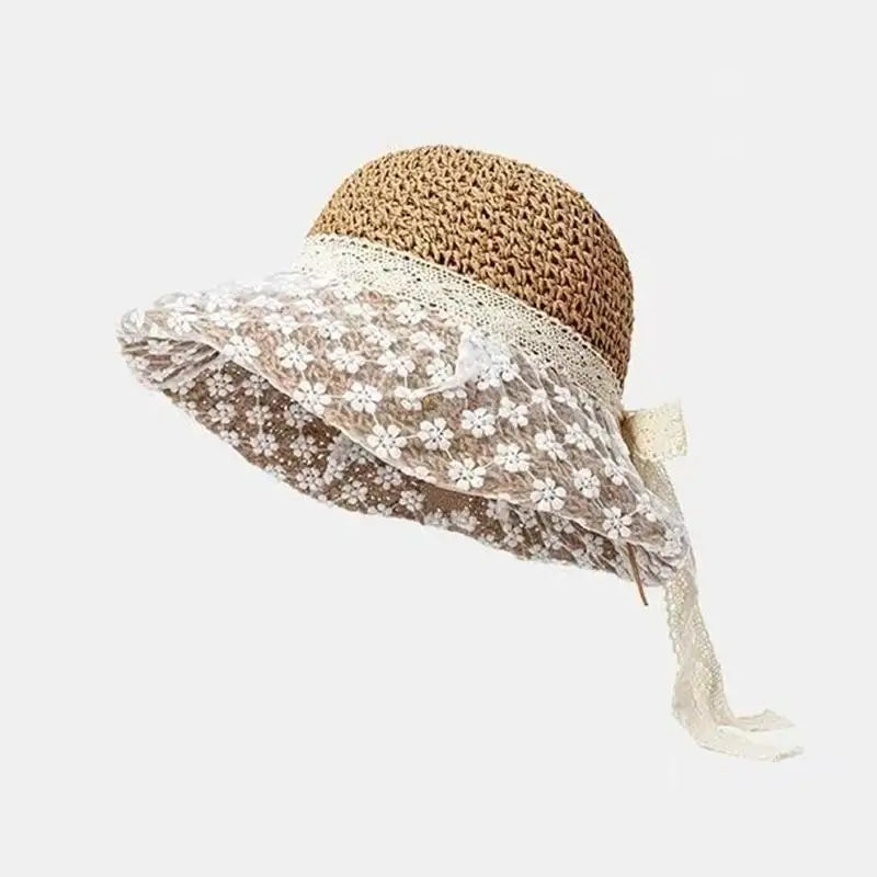 Women's Lace Trim Beach Straw Hat – Breathable Sun Hat