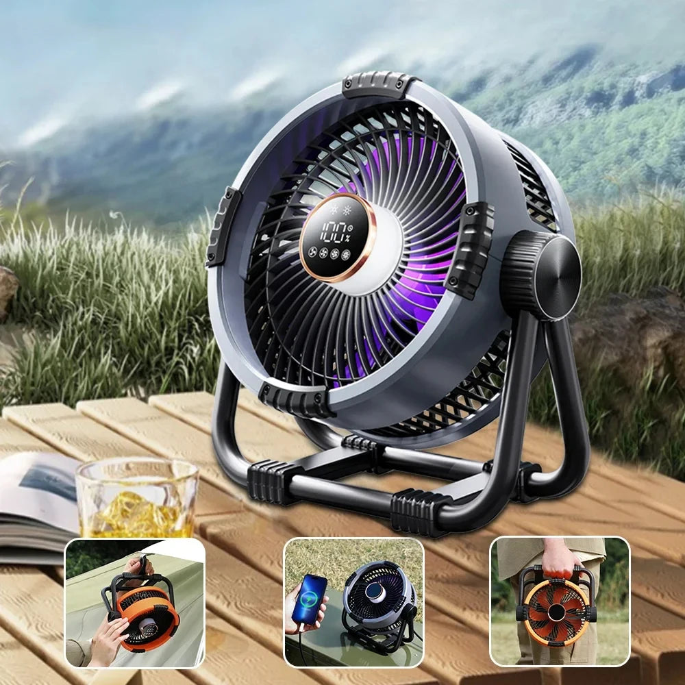 Multifunctional Outdoor Camping Fan Light Rechargeable Ceiling Fan with 3-speed Night Light and Power Bank Portable Fan Peaceful Pleasures Health and Wellness