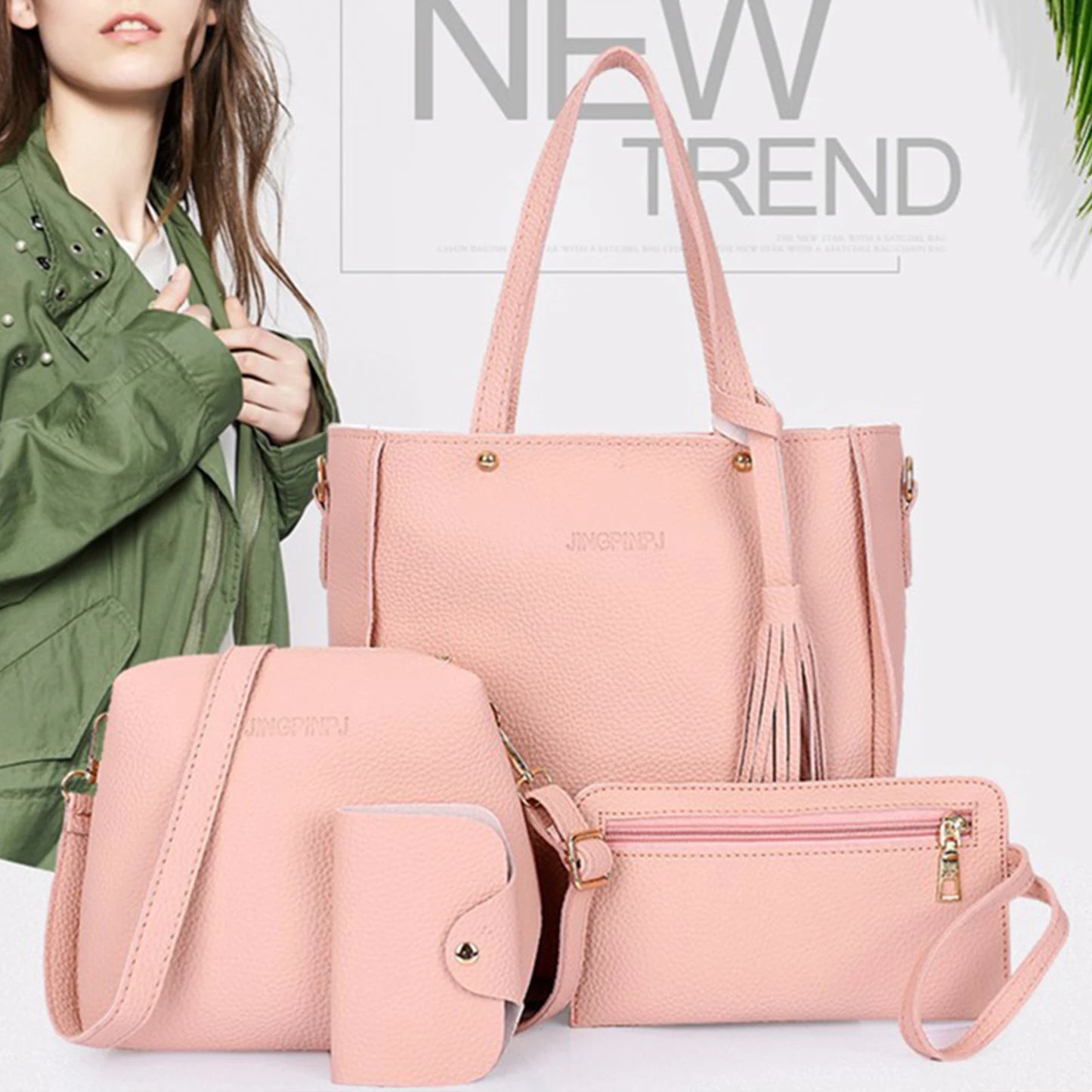 4pcs/set Women Elegant Tote Bags Heavy Duty Multiple Colors Available Bag for Eyeglasses Phones Cosmetics Peaceful Pleasures Health and Wellness