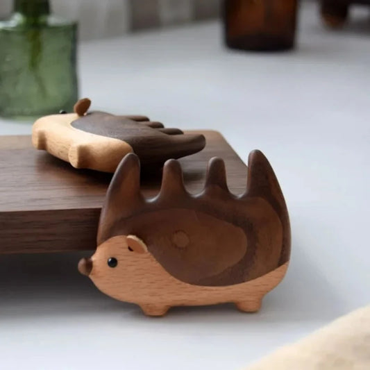 Massage Comb Cartoon Hedgehog Black Walnut Wood Meridian-unblocking Comb Creative Cartoon Animal Portable Wooden Head Care Comb Peaceful Pleasures Health and Wellness