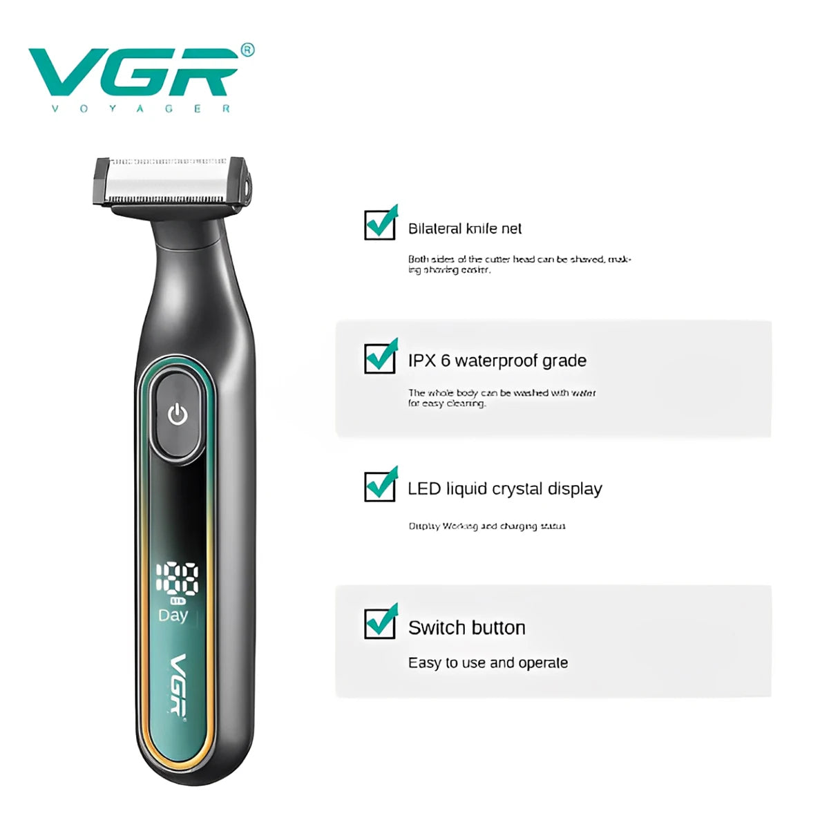 VGR 360 Hair Trimmer Cordless Beard Shaver Professional Hair Cutting Machine Waterproof 2 In 1 Digital Display Trimmer for Men Peaceful Pleasures Health and Wellness