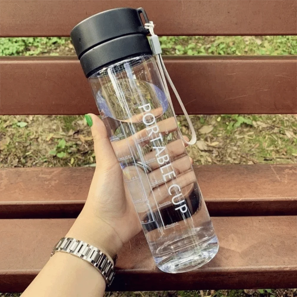 New Transparent Water Cup 800ML Large Capacity Sports Water Bottle with Lanyard Frosted Plastic Cup Kids Peaceful Pleasures Health and Wellness
