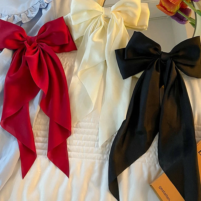 Korean Accessories Hair Clips Women Girls Big Bowknot Solid Satin