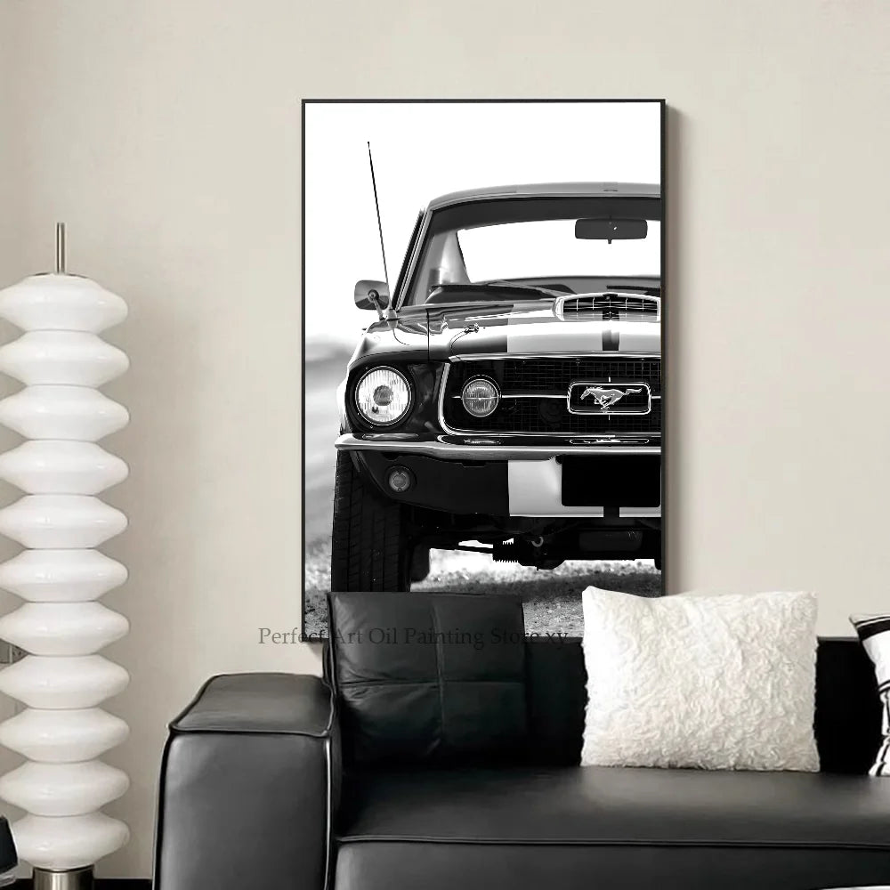 1PC Simple Black And White Luxury Car Poster Home Living Room Bar Restaurant Art Decoration Painting Peaceful Pleasures Health and Wellness