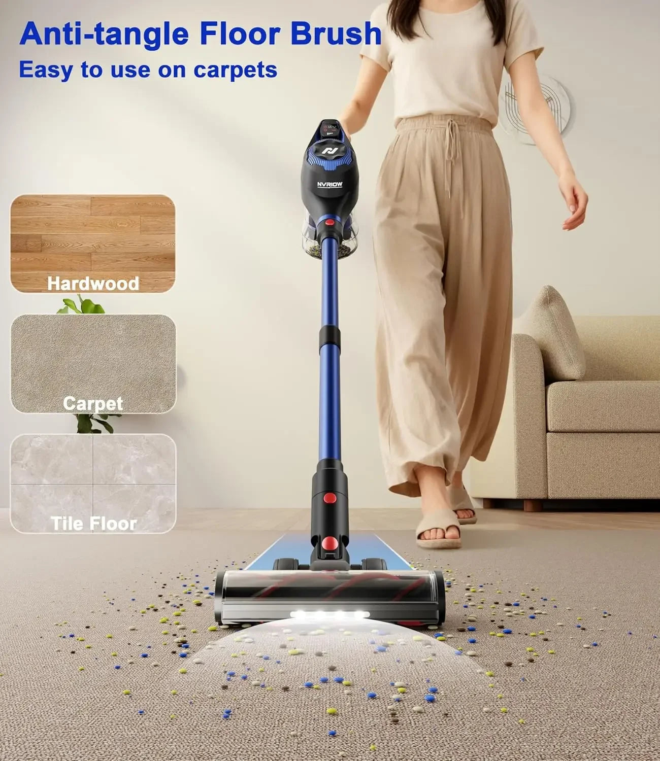 45Kpa Cordless Stick Vacuum, 80min Runtime, 1.5L Dust Cup, Lightweight for Carpet/Hardwood/Pet Hair/Car Peaceful Pleasures Health and Wellness