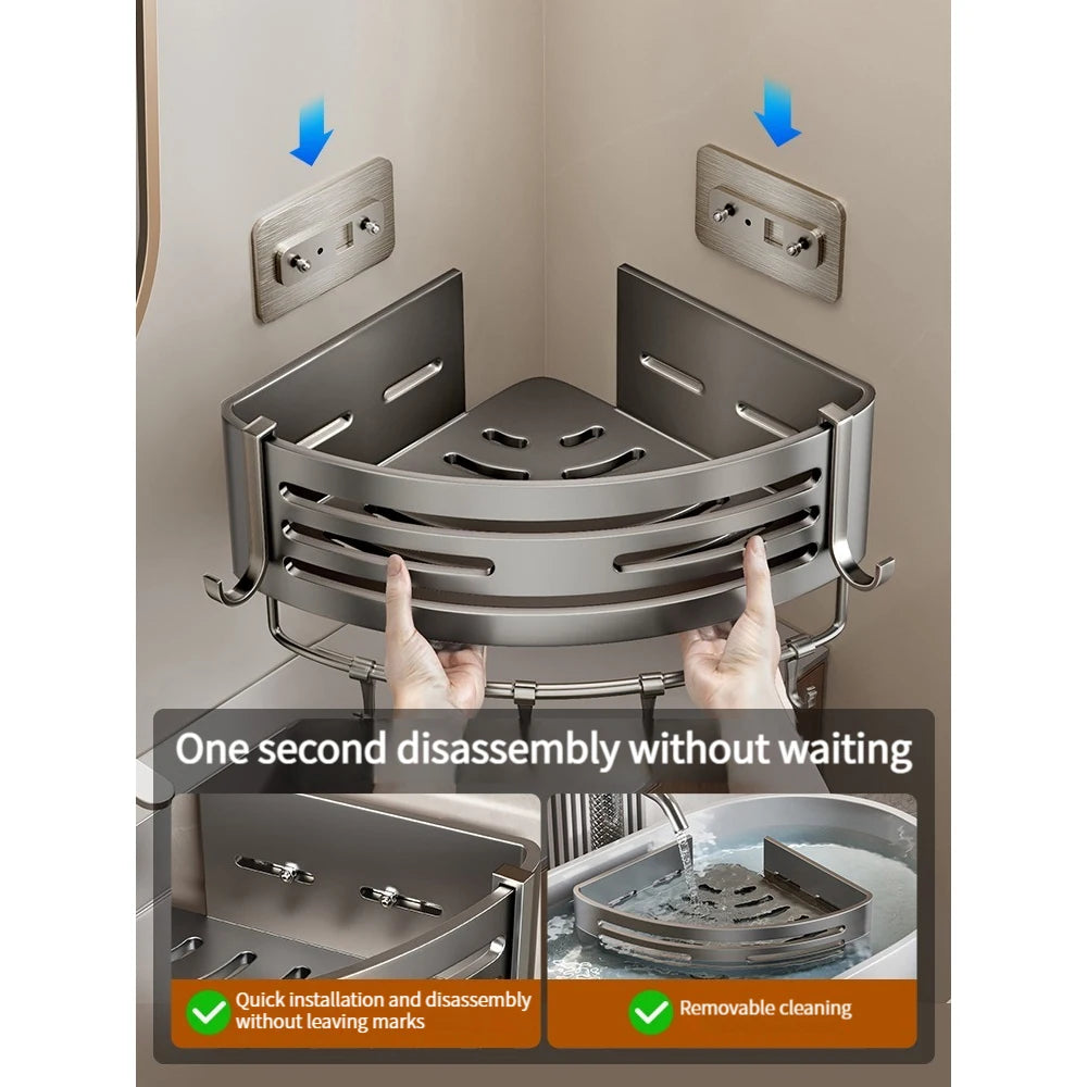 No-Drill Adhesive Bathroom Shelf & Towel Rack | Metal Wall Mount