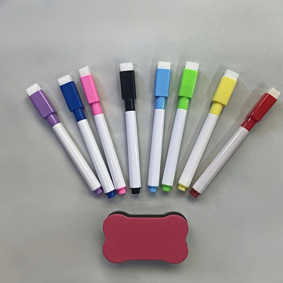 8-Pack Erasable Whiteboard Markers + Eraser | 8 Colors