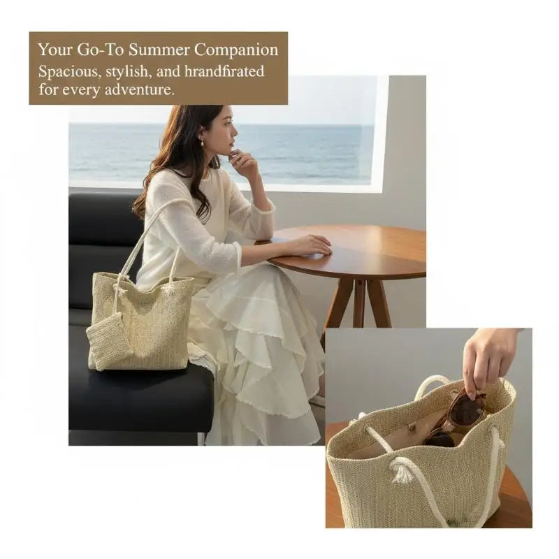 Women's Large Woven Straw Shoulder Tote Bag | Summer Fashion
