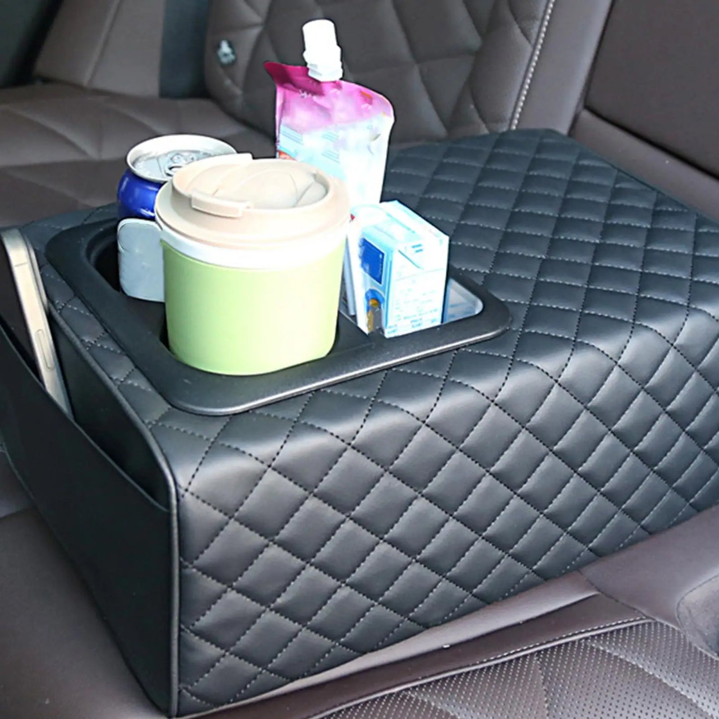 Car Center Console Armrest Cushion | Memory Foam & 2 Cup Holders Car Armrest Organizer Peaceful Pleasures Health and Wellness