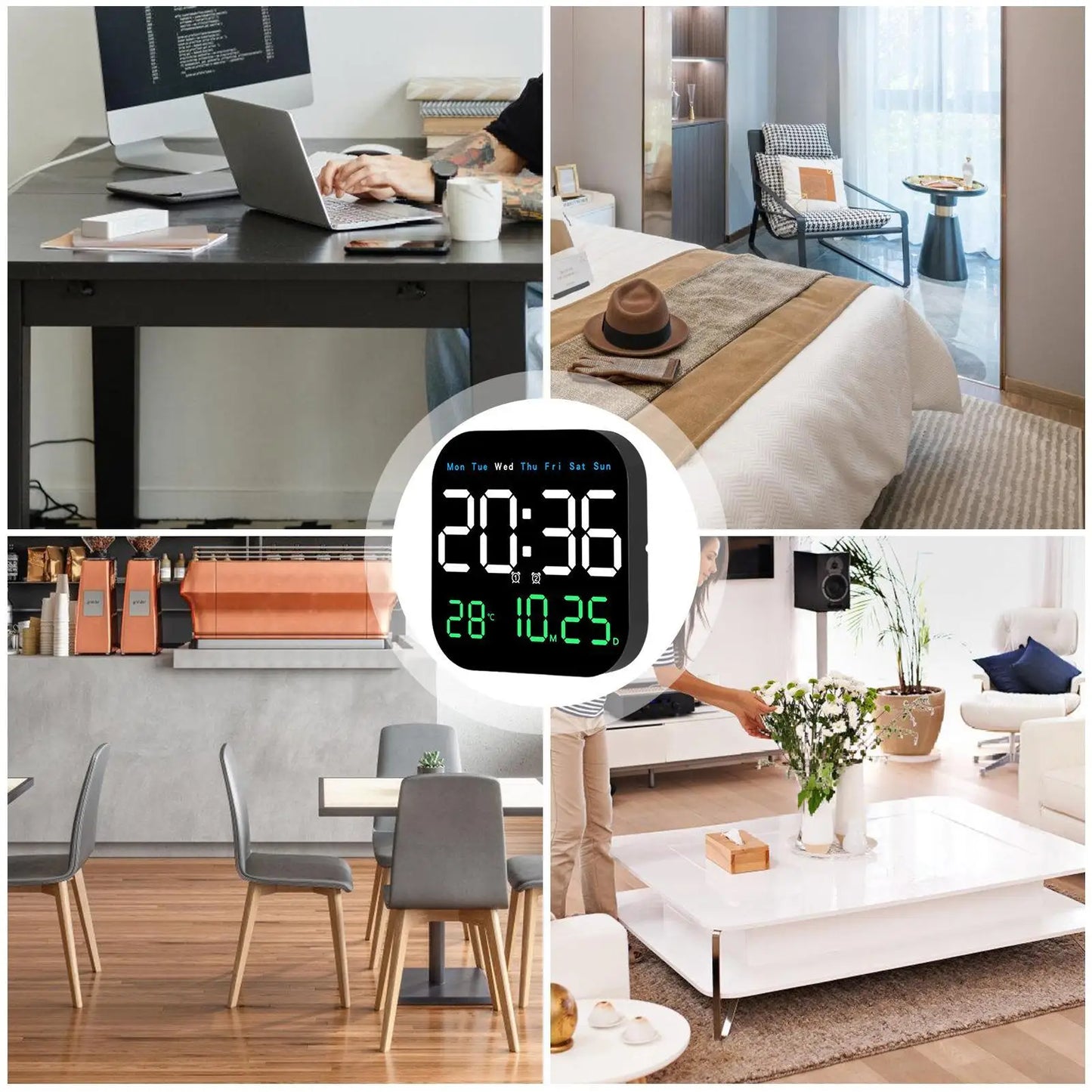 Large Digital Wall Clock LED Remote Control Square Alarm With Temperature And Humidity Auto Dimming Clock For Home Bedroom Peaceful Pleasures Health and Wellness