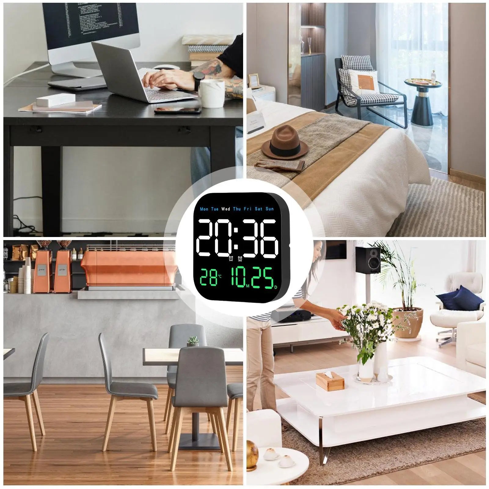 Large Digital Wall Clock LED Remote Control Square Alarm With Temperature And Humidity Auto Dimming Clock For Home Bedroom Peaceful Pleasures Health and Wellness