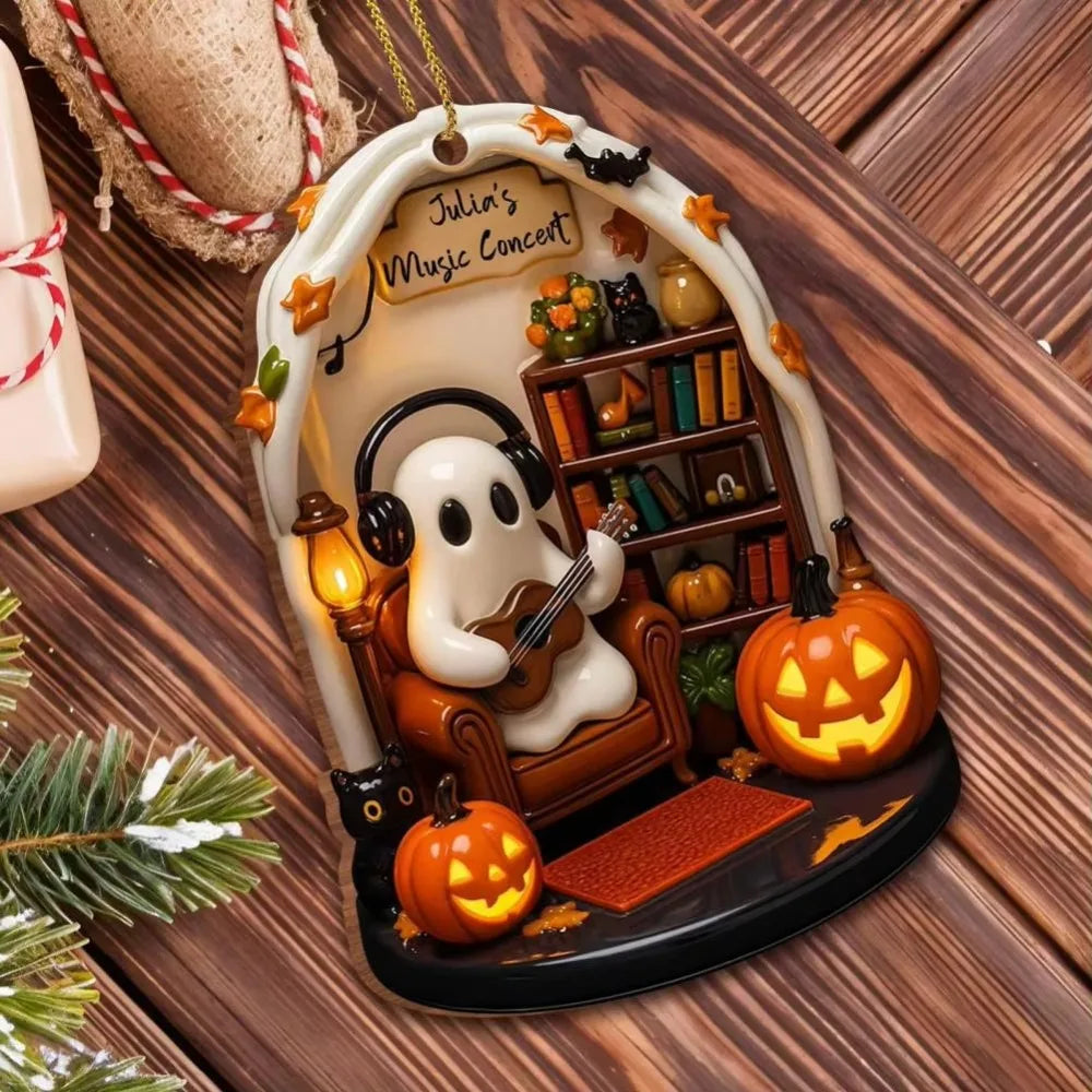 Cute Reading Ghost Halloween Acrylic Ornament | Spooky Décor
