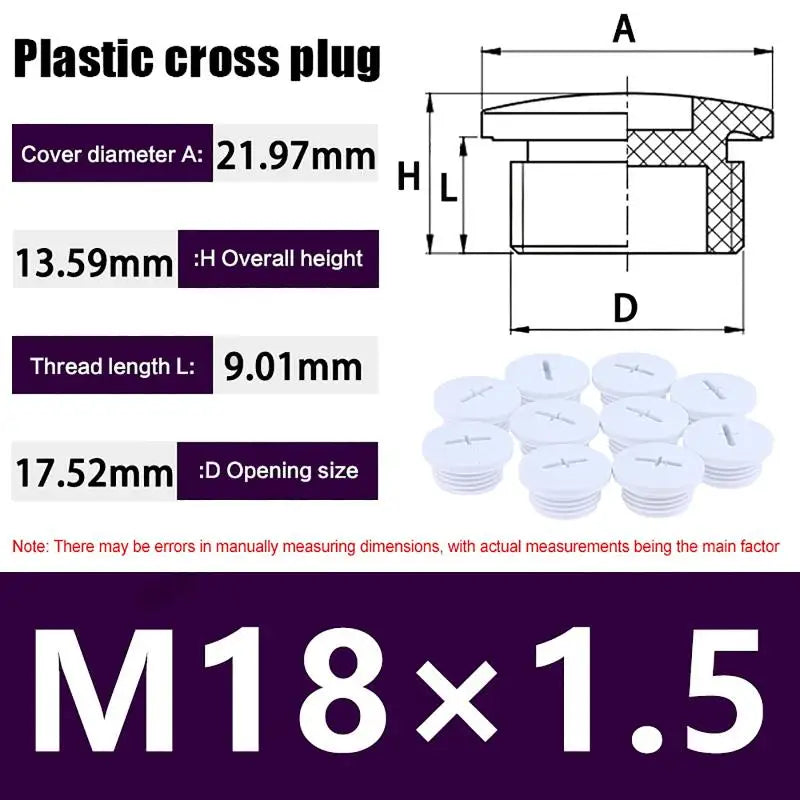 New 10Pcs Cross Shaped Plastic Plugs Nylon Waterproof Quality Threaded Hole Plugs M16X1.5 M18X1.5 M20X1.5 M22X1.5 M25X1.5 Peaceful Pleasures Health and Wellness white M18