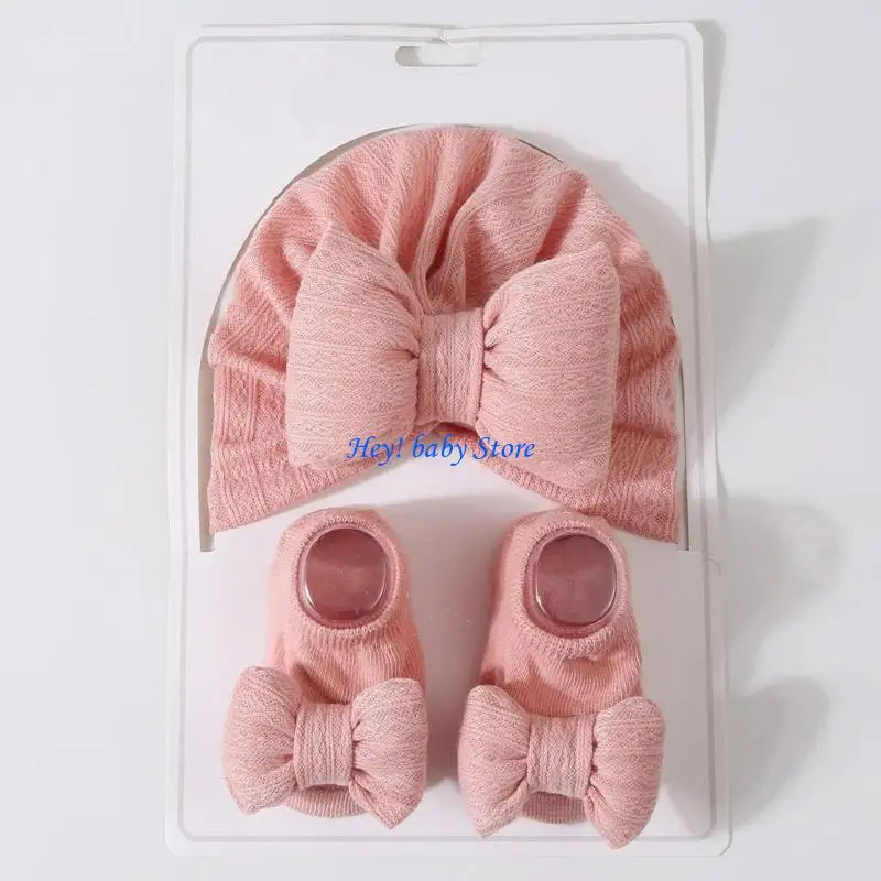 Baby Girl Turban Hat & Socks Gift Set | Soft Knit Cotton 0–3Y