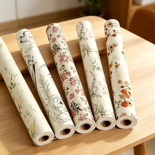 1 Roll French Retro Wallpaper Self-adhesive Thickened Bedroom Wardrobe Furniture Cabinet Tabletop Sticker Peaceful Pleasures Health and Wellness
