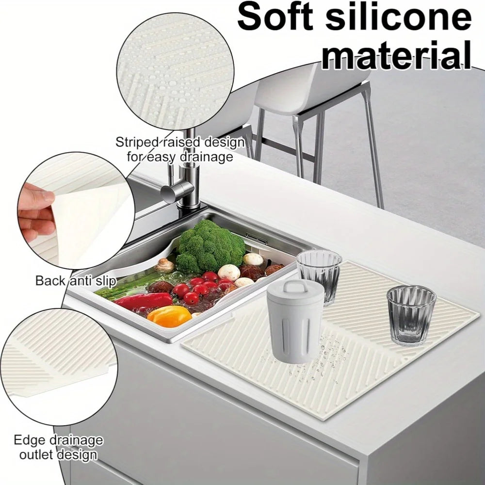 Leeseph 1PC Silicone Dish Drying Mat, Collapsible Quick-Drying Non-Slip Draining Board Mats, Heat Resistant Mat For Kitchen Peaceful Pleasures Health and Wellness