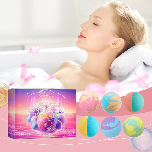 OceAura Lavender & Rose Bath Bomb Set – 6 Pc Aromatherapy Aromatherapy Bath Bombs Peaceful Pleasures Health and Wellness