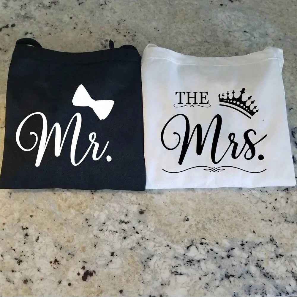 Mr & Mrs Apron Set – Newlywed Couple Wedding Gift Couple Apron Set Peaceful Pleasures Health and Wellness