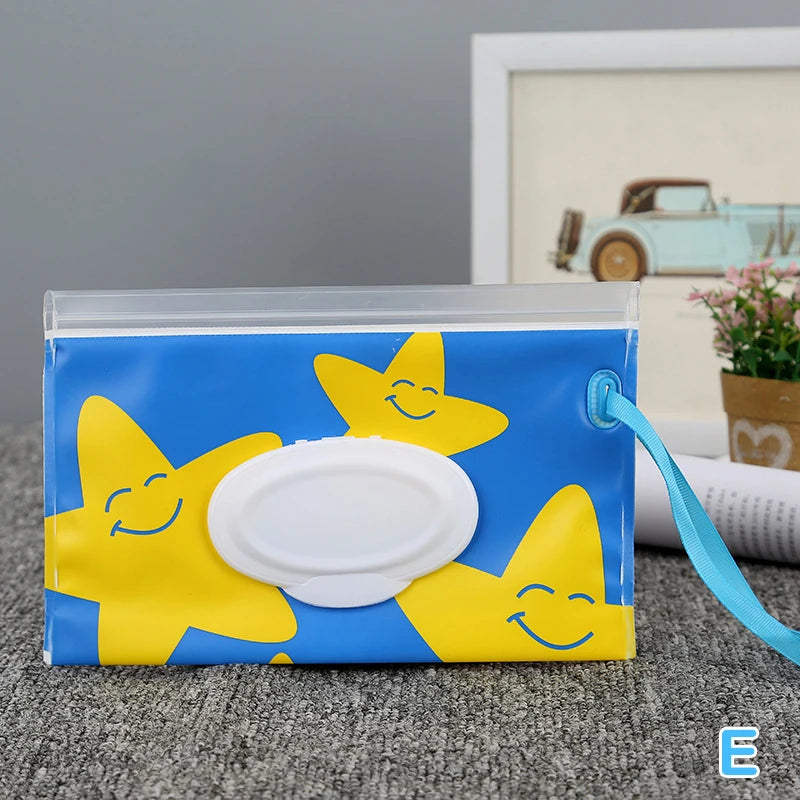 Portable Baby Wet Wipes Dispenser Bag | Cartoon Snap-Strap Pouch