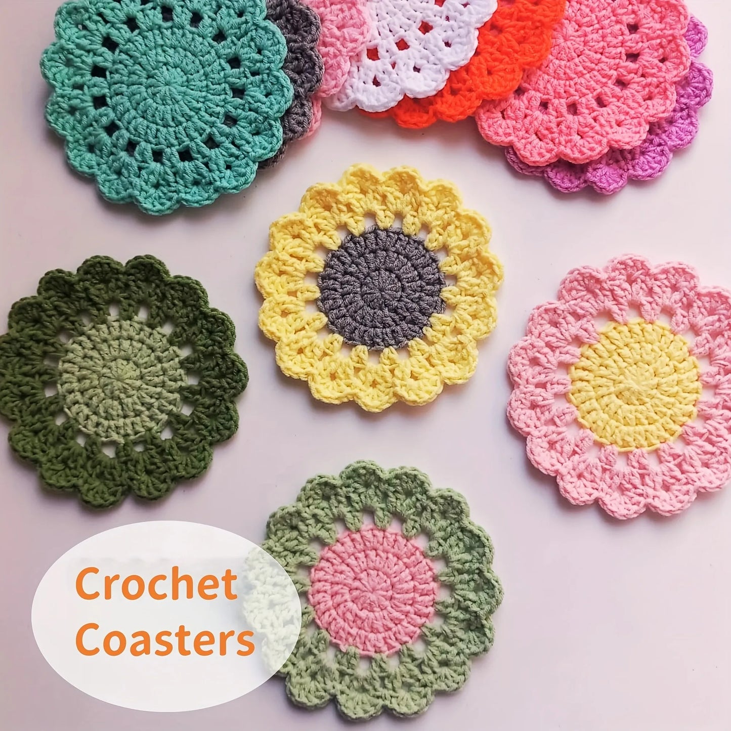 4-Pack Handmade Flower Crochet Coasters | Pink Felt Cup Mats