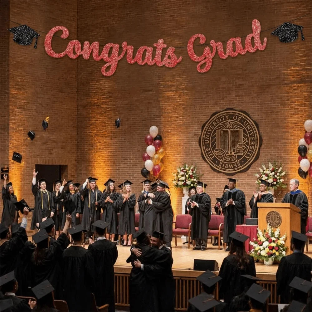 Gold Glitter Graduation Party Banner Garland – Reusable Decor