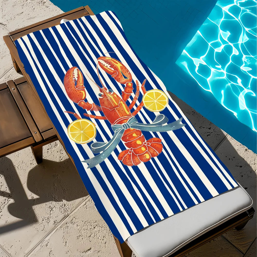 Cute Cartoon Seafood Beach Towel – Quick Dry Soft Pool Towel Quick Dry Beach Towel Peaceful Pleasures Health and Wellness z3 STJ80x160CM