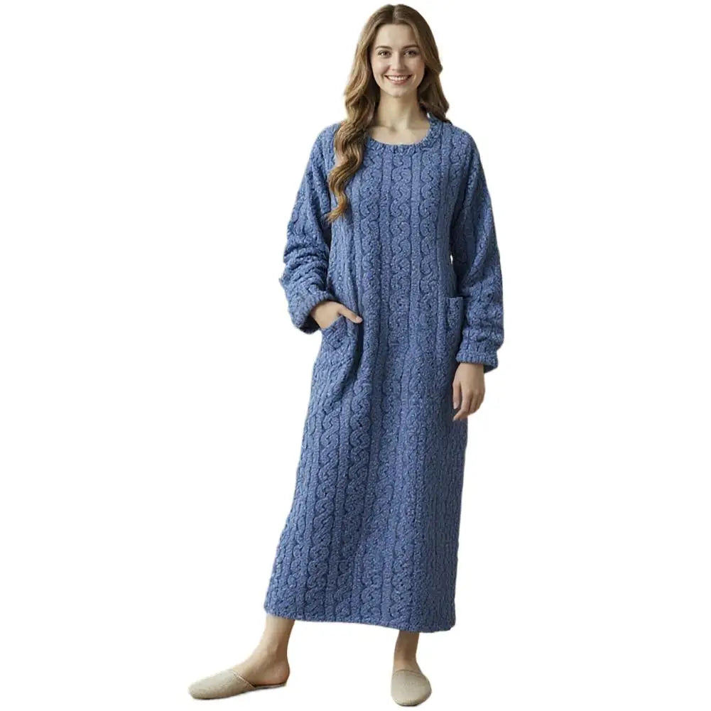 Women's Flannel Nightgown | Thick Fleece Long Sleeve Night Dress Flannel Nightgown Peaceful Pleasures Health and Wellness M Blue