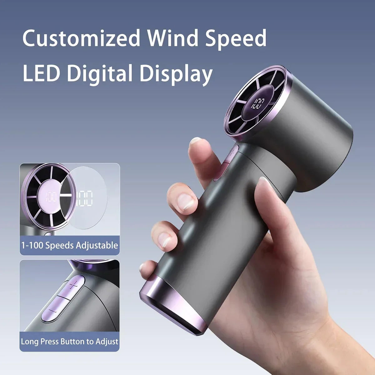 KDULIT Mini Handheld Fan – 100 Speeds, USB-C Rechargeable