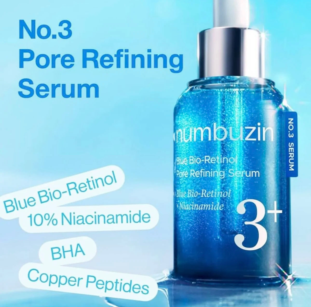 Numbuzin No.3 Blue Bio-Retinol Pore Refining Serum Niacinamide Gentle Improve Skin Texture Tighten Pores Korea Face Essence Care Peaceful Pleasures Health and Wellness